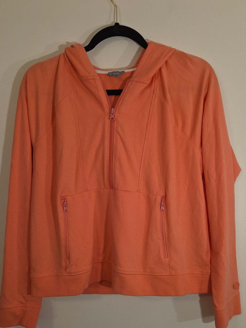 T By Talbots Coral Half-Zip Hoodie Wkmen's Size Large